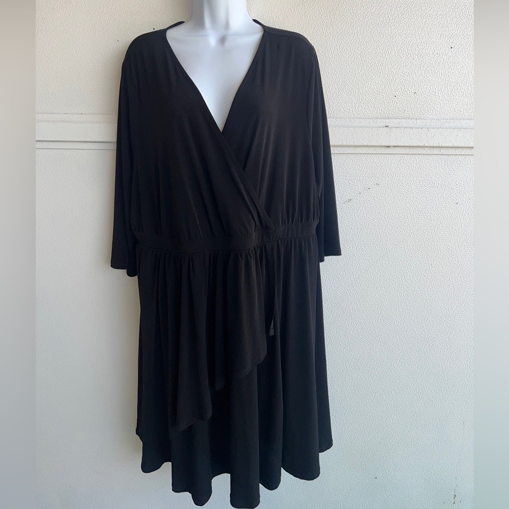 Torrid Faux Wrap Dress Women 3X Plus 3/4 Sleeve Stretch Knit Contemporary Preppy